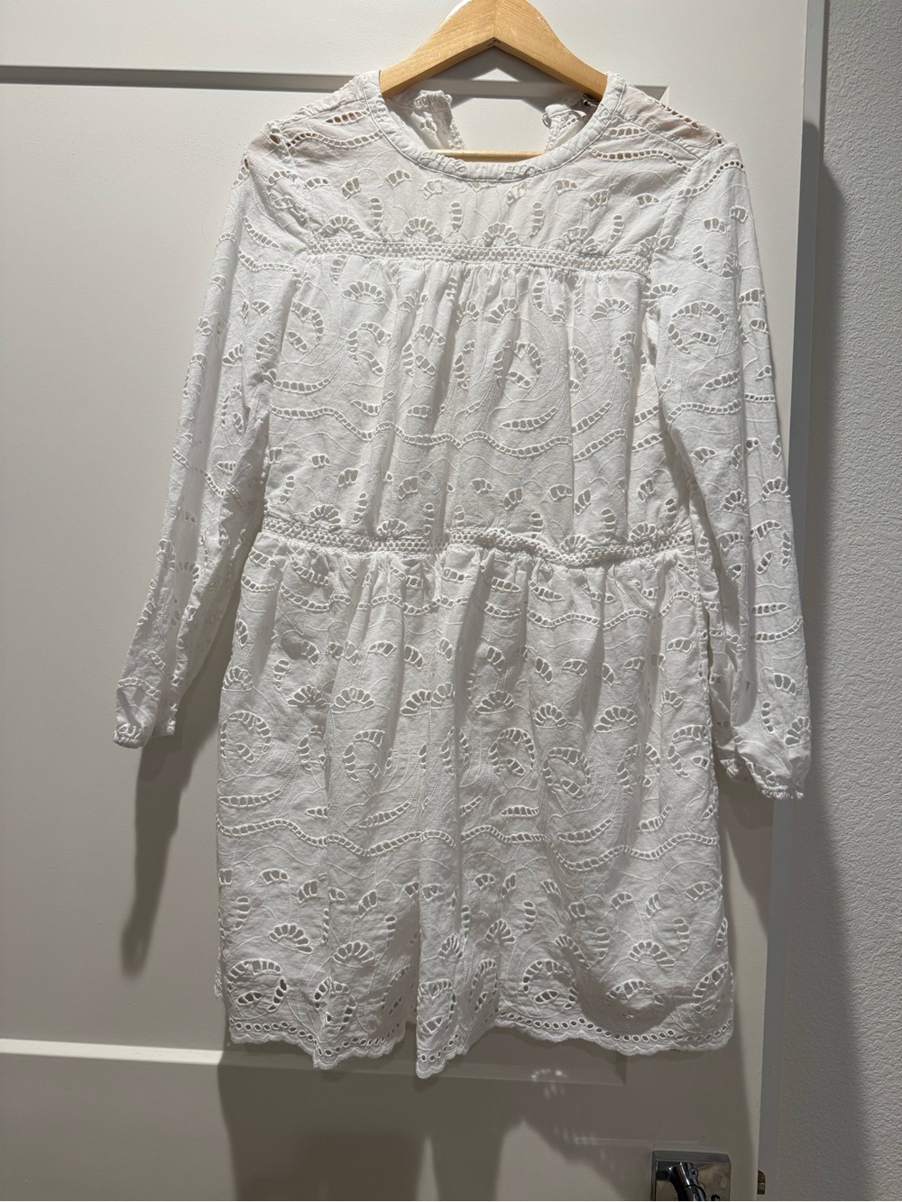 LOFT White Eyelet Long-Sleeve Mini Dress